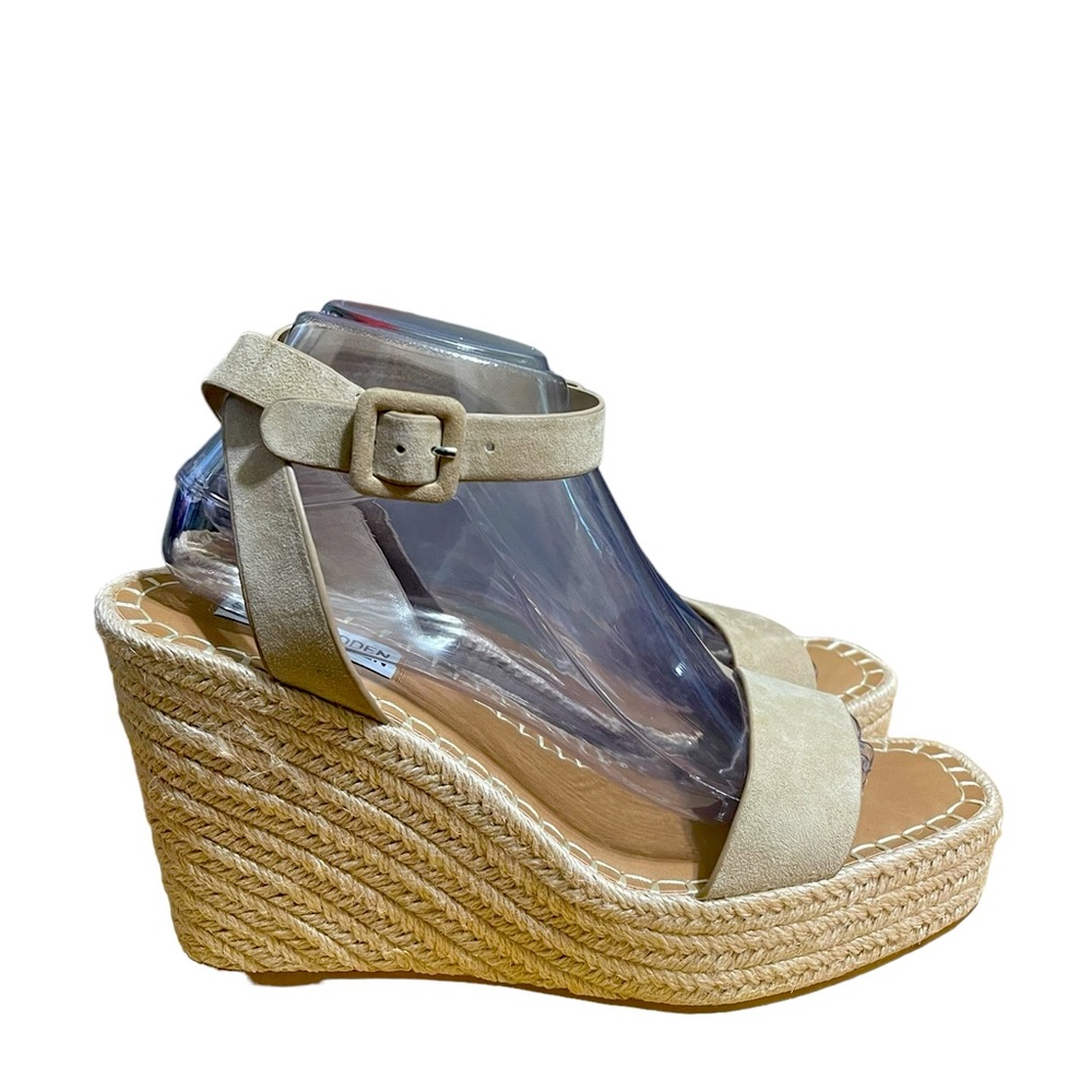 Steve Madden Tan Suede Wedge Sandal Granola Neutral sz 9 NIB - Picture 8 of 11